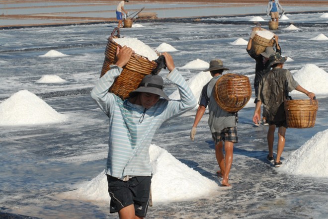 salt workers, binh phuoc, salt fields, hot spells